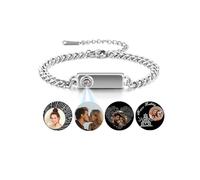 PiercingJak Personalised Photo Bracelets for Men Women Custom Bracelet with Picture Inside Custom Photo ID Tag Bar Projection Bracelet Anniversary Birthday Memorial Jewelry