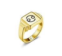 PiercingJak Personalised Signet Ring Customized Engraving Astrology Rings Custom Constellation Ring for Men Women Memorial Stainless Steel Wedding Band Jewelry Birthday Valentine's Day Golden US7