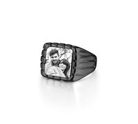PiercingJak Personalised Signet Ring Customized Engraving Picture Rings Custom Black White Photo Biker Ring for Men Memorial Stainless Steel Wedding Band Jewelry for Him Dad Size 9