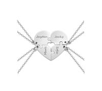 PiercingJak Personalized Best Friend Necklaces for 4 BFF Friendship Necklace Engraved Puzzle Matching Heart Necklace for Best Friends Birthday Christmas Gifts for Women Family Friends Silver