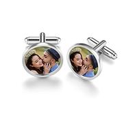 PiercingJak Personalized Cufflinks for Men Custom Photo Cufflinks Full Color Picture Custom Cuff Links Customized Wedding Memorial Gift for Groom Father of The Bride Round