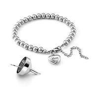 PiercingJak Personalized Custom Cremation Urns Bracelet for Ashes Stainless Steel 6mm Bead Ball Chain Love Heart Charm Memorial Bracelet Cremation Jewelry for Women Gift