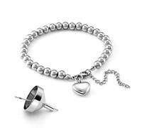 PiercingJak Personalized Custom Cremation Urns Bracelet for Ashes Stainless Steel 6mm Bead Ball Chain Love Heart Charm Memorial Bracelet Cremation Jewelry for Women Gift