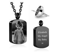 PiercingJak Personalized Custom Photo Text Engraving Urn Necklace for Ashes Customized Dog Tag Pendant for Men Women Dog Cat Pet Stainless Steel Memorial Keepsake Cremation Urn Jewelry Funnel Kit