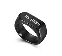 PiercingJak Personalized Custom Text Signet Ring Stainless Steel Name Engraving Biker Rings for Men Women Memorial Wedding Band Ring Father's Day Jewelry V 1/2