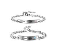 PiercingJak Personalized ID Couple Bracelets Custom Engraving Name ID Bracelets His and Hers Matching Couple Bracelet for Men Women Lover