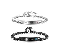 PiercingJak Personalized ID Couple Bracelets Custom Engraving Name ID Bracelets His and Hers Matching Couple Bracelet for Men Women Lover