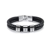 PiercingJak Personalized Mens Braid Leather Bracelets with Custom Names Beads Engraved Name Bracelet Stainless Steel Personalized ID Bracelet with Family Names Mother's Day Father's Day Gift