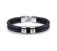 PiercingJak Personalized Mens Braid Leather Bracelets with Custom Names Beads Engraved Name Bracelet Stainless Steel Personalized ID Bracelet with Family Names Mother's Day Father's Day Gift