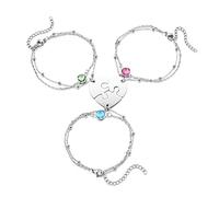 PiercingJak Personalized Puzzle Piece Bracelet Set 2/3/4 Pcs for Family Love Best Friend Stainless Steel Custom Name Anklet Bracelet BFF Matching Heart Pendant Friendship Jewelry 3pcs Non Engraving