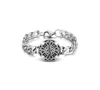 PiercingJak Stainless Steel Men's Bracelet Retro Gothic Viking Wolf Head Compass Trinity Knot Life Tree Bracelet Heavy Viking Cross Link Chain Bracelets Biker Party Jewelry