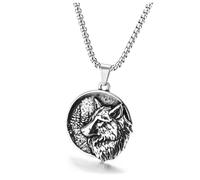 PiercingJak Viking Necklace for Men Wolf Valknut Odin Raven Circle Pendant Necklace Talisman Amulet Jewellry Stainless Steel Viking Protection Jewelry