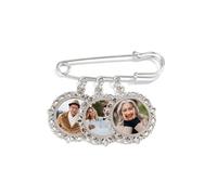 PiercingJak Wedding Bouquet Personalized Photo Charm Memorial Keepsake Boutonniere Pin Brooch Picture Custom Memorial Gift for Mother Of Bride Or Groom Round