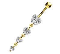 PIERCINGLINE Belly button piercing made of surgical steel with 4 crystal hearts hanging in brass design - Bananabell Piercing in gold-coloured