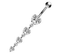 PIERCINGLINE Belly button piercing made of surgical steel with 4 hanging crystal hearts in brass design - Bananabell Piercing in silver colour