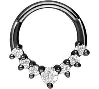 PIERCINGLINE Clicker segment ring with 7 crystals made of surgical steel - piercing for nose, septum, ear, helix or tragus in black colour