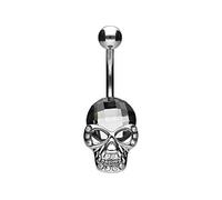 PIERCINGLINE Surgical Steel Belly Bar Brass Design Crystal Skull Banana Bell Choice of Colours, Stainless Steel Brass, Crystal