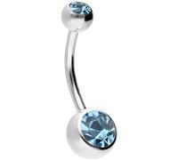 PIERCINGLINE surgical steel belly button piercing with 2 crystals - Bananabell in Silver colours/crystal colour: Light blue - Size: 12 mm