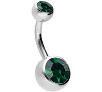 PIERCINGLINE surgical steel belly button piercing with 2 crystals - Bananabell in Silver colours/crystal colour: Dark green - Size: 12 mm