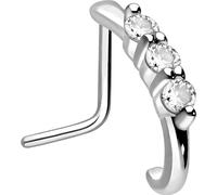 PIERCINGLINE surgical steel nose piercing with 3 big crystals - nose stud in silver color
