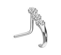 PIERCINGLINE surgical steel nose stud 3 CRYSTAL FLOWERS nose piercing nostril piercing - silver colours