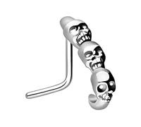 PIERCINGLINE surgical steel nose stud 3 DEATH HEADS nose piercing nostril piercing - silver colours