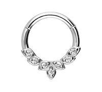 PIERCINGLINE Surgical Steel Segment Ring Clicker | 7 Framed Crystals | Piercing Ring Nose Septum Ear Helix Tragus | Choice of Colours, Stainless Steel