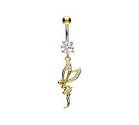 PIERCINGLINE Titanium belly button ring with 925 silver design FAIRY Navel Ring Belly Piercing 14G 10 mm Bar silver - rosegold - gold - colored