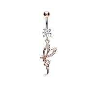 PIERCINGLINE Titanium belly button ring with 925 silver design FAIRY Navel Ring Belly Piercing 14G 10 mm Bar silver - rosegold - gold - colored