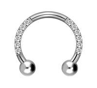 PIERCINGLINE Titanium Horseshoe Ear Piercing with 10 Encased Crystals - Nose Septum Helix Tragus Piercing 4 Colours 2 Sizes, 8 mm Innendurchmesser, Titanium