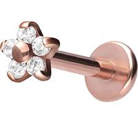 Piercingline Titanium Labret Stud Internal Thread Flower + 5 Crystals Piercing Ear Lip Nose Choice of Colours and Sizes Rose Gold Crystal: Crystal Clear. 1.1 grams