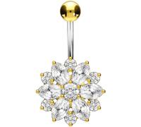 PIERCINGLINE titanium navel piercing with crystal flower - 925 silver - banana navel piercing in gold colours