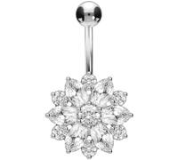 PIERCINGLINE titanium navel piercing with crystal flower - 925 silver - banana navel piercing in silver colours