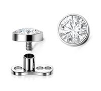 PIERCINGO® Combination Set Anchor + Attachment Titanium G23 Surgical Steel 316L Screw Anchor Attachment Zirconia Crystal Dermal Anchor Skin Anchor Implant Thread 1.2 mm, 5mm, Titanium G23, titanium