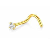 PIERCINGO Titanium G23 Gold-Coloured Nose Stud, Single Set Zirconia Crystal Rhinestone White Clear Nostril Nose Piercing Curved Spiral Nose Stud Titanium ASTM F136 Golden, 2.5mm, Titanium G23