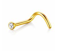 PIERCINGO Titanium G23 Gold-Coloured Nose Stud Zirconia Crystal Rhinestone White Clear Nose Piercing Nostril Curved Spiral S Shape Nose Stud Titanium ASTM F136 Golden Crystal Disc Circle 0.8 mm, 2.5mm