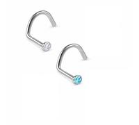 PIERCINGO Titanium G23 Nose Stud Zirconia Crystal Curved Spiral Nose Stud Titanium ASTM F136 Silver Rhinestone Crystal Disc 0.8 mm 6 mm, 0.8mm x 6mm x 2mm, Titanium G23, titanium ASTM F136, No