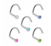 PIERCINGO Titanium G23 Nose Stud Zirconia Crystal Curved Spiral Nose Stud Titanium ASTM F136 Silver Rhinestone Crystal Disc 0.8 mm, 0.8mm x 6mm x 2mm, Titanium G23, titanium ASTM F136, No Gemstone