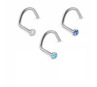 PIERCINGO Titanium G23 Nose Stud Zirconia Crystal Curved Spiral Nose Stud Titanium ASTM F136 Silver Rhinestone Crystal Disc 0.8 mm 6 mm, 0.8mm x 6mm x 2mm, Titanium G23, titanium ASTM F136, No