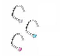 PIERCINGO Titanium G23 Nose Stud Zirconia Crystal Curved Spiral Nose Stud Titanium ASTM F136 Silver Rhinestone Crystal Disc 0.8 mm 6 mm, 0.8mm x 6mm x 2mm, Titanium G23, titanium ASTM F136, No