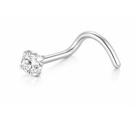 PIERCINGO Titanium G23 Silver-Coloured Nose Stud, Single Set Zirconia Crystal Rhinestone White Clear Nostril Nose Piercing Curved S-Shape Spiral Nose Stud Titanium ASTM F136, Stecker: Stärke 0.8mm x