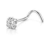 PIERCINGO Titanium G23 Silver-Coloured Nose Stud, Single Set Zirconia Crystal Rhinestone White Clear Nostril Nose Piercing Curved S-Shape Spiral Nose Stud Titanium ASTM F136, Stecker: Stärke 0.8mm x