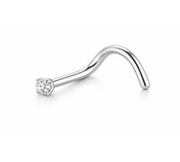 PIERCINGO Titanium G23 Silver-Coloured Nose Stud, Single Set Zirconia Crystal Rhinestone White Clear Nostril Nose Piercing Curved S-Shape Spiral Nose Stud Titanium ASTM F136, Stecker: Stärke 0.8mm x