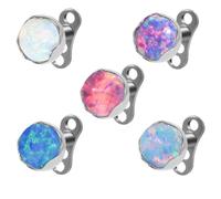 Piercingpops 5Pcs 14g Stainless Steel Fire Opal Dermal Anchor Tops and Base Microdermals for Body Piercing, L, Stainless Steel, not know