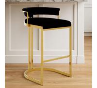 Piermount Black Velvet Bar Chair with Gold Finish Legs