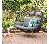 piero rattan garden 2 seater cocoon chair in charcoal grey and oak