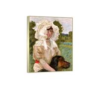 Pierre Bonnard Picture Print on Canvas. Famous Painting. Girl and Her Dog. Modern Wall Art for Living Room Decor. Reproductions 100x80cm Silver Frame