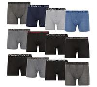 Pierre Calvini Mens Button Fly Boxer Shorts - Anti-Chafe Fitted Mens Boxers - Soft, Breathable & Comfortable Multipack Underwear Suitable For Any Occasion - 12 Pk - Blue, Black & Grey - XXL