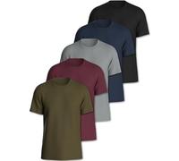 Pierre Calvini Mens T-Shirt - 100% Cotton Premium Weight T Shirts - Regular Fit Short Sleeve Tee - Plain Crew Neck Mens Multipack - 5 Pk - Olive, Burgundy, Mid Grey, Navy Blue & Black - Small