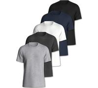 Pierre Calvini Mens T-Shirt - 100% Cotton Premium Weight T Shirts - Regular Fit Short Sleeve Tee - Plain Crew Neck Mens Multipack - 5 Pk - Grey, Charcoal, White, Navy Blue & Black - XL